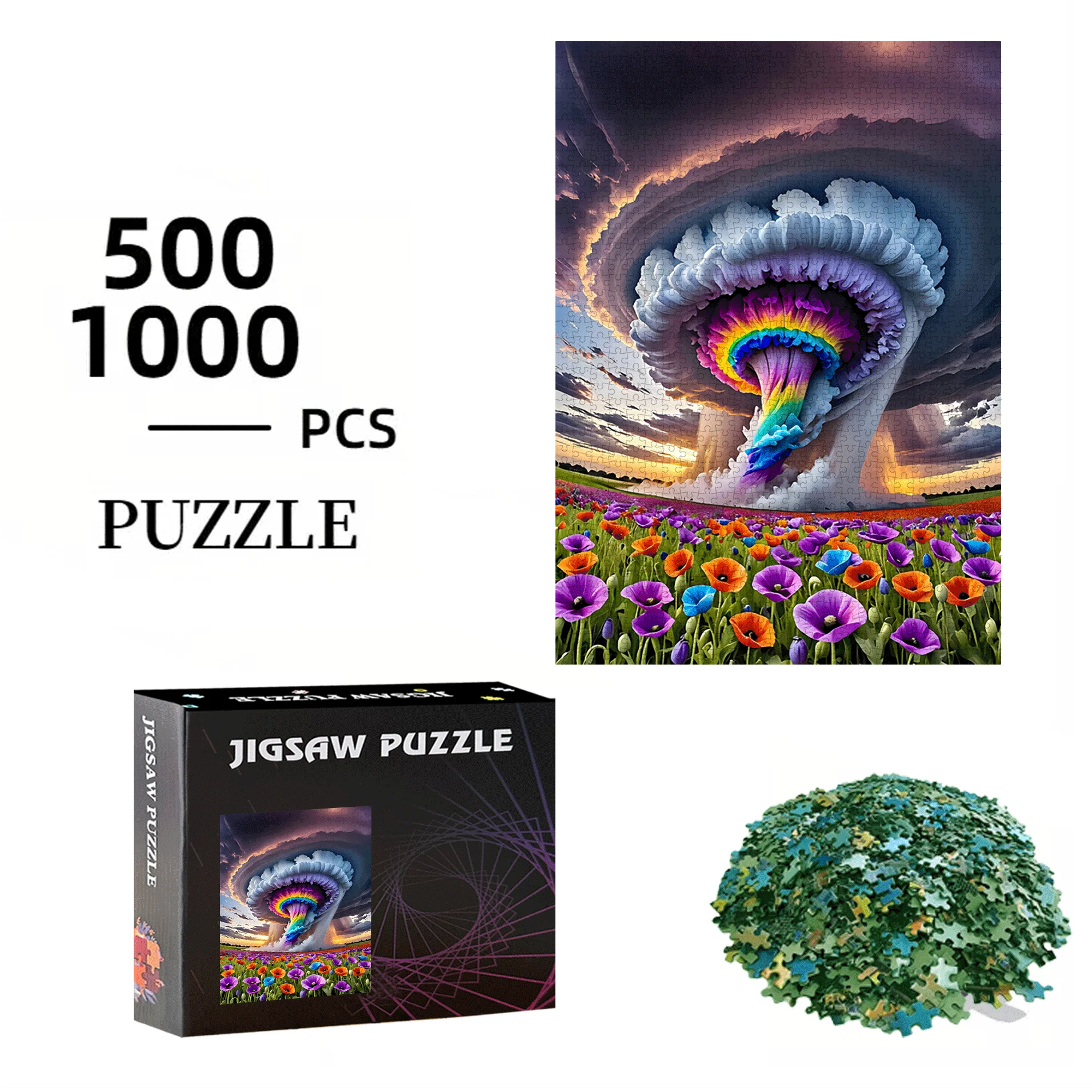Nuages, arc-en-ciel 500 pièces/1000 pièces jeu de puzzle-cadeau pour l'interaction familiale, activité de puzzle de bricolage et défi du cerveau de décoration intérieure-H