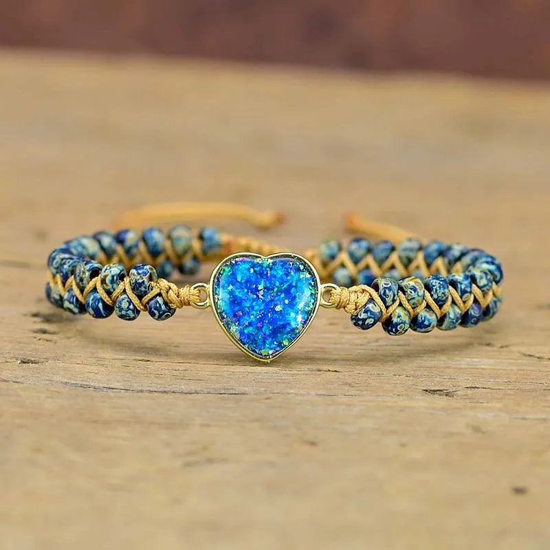 

Everlasting Friendship Opal Heart Bracelet Bead Woven Love Blue Opal Friendship Love Bracelet