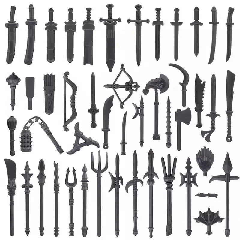 MOC Military Building Blocks Solider Figures Gifts Cold Weapons Bows Arrows Crossbows Swords Spears Axes Hammers Forks Halberds