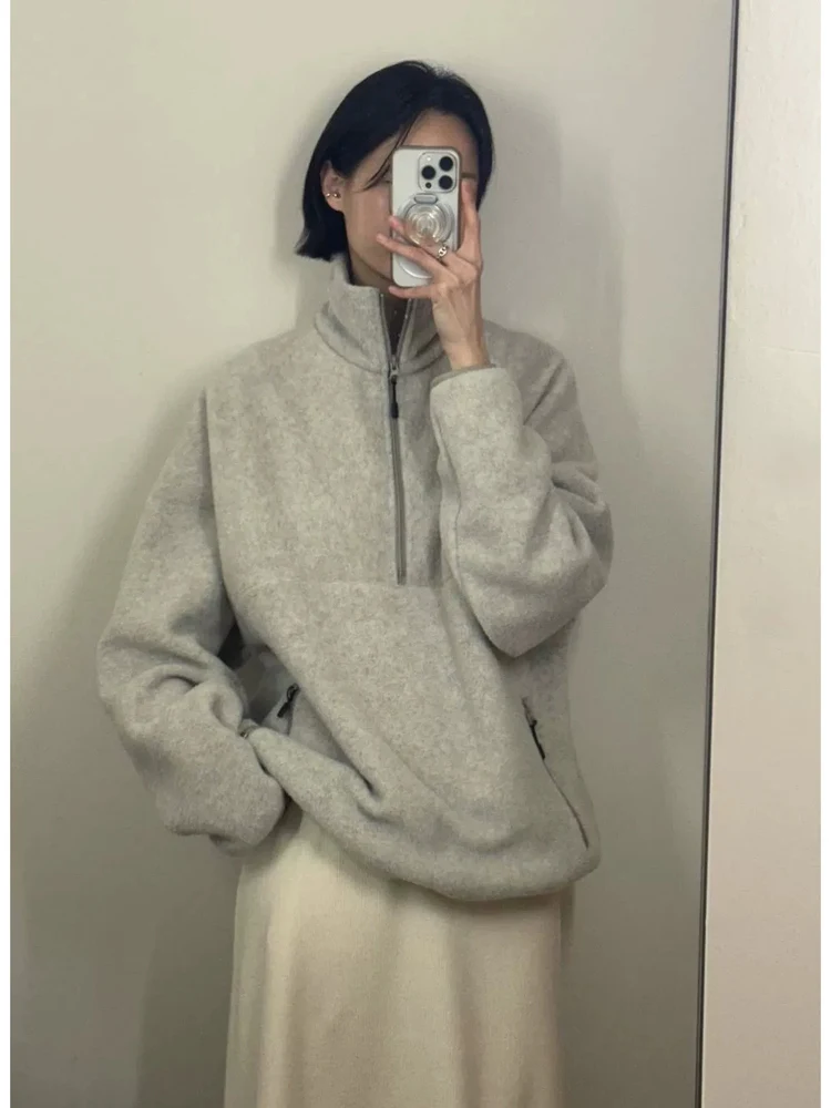 

Свободный повседневный свитшот с вышивкой и молнией, универсальный, с длинными рукавами, цветной