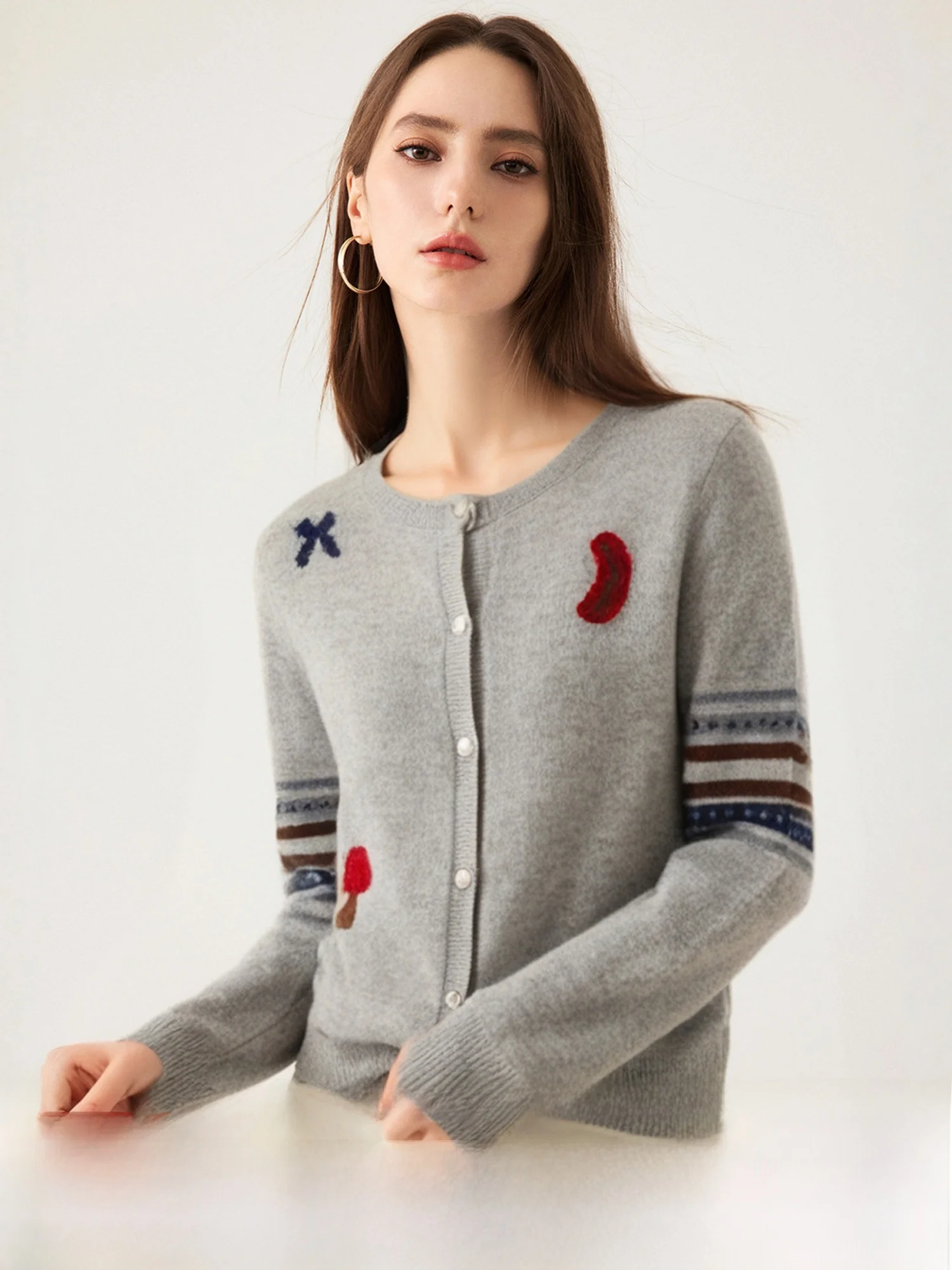 

NAGUAGU Pumpkin Valley Camere Series Women's Knitted Sweater Cartoon Dog Stripe Design 24-Strand Woolen Vintage Sle