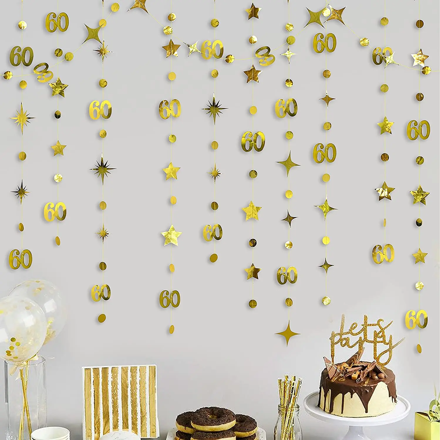 Salbei grün Gold weiß 60. Geburtstag Dekorationen für Geburtstag Luftballons alles Gute zum 60. Geburtstag Banner Kuchen Topper 60 Jahre altes Dekor – Detail 9