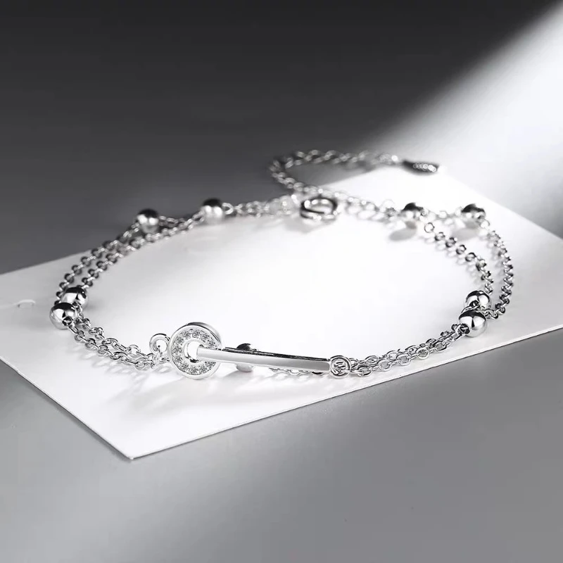 

Korean Style Fashionable Exquisite Luxurious Double Layered Zircon Bracelet 925 Sterling Silver Jewelry Gift for Women