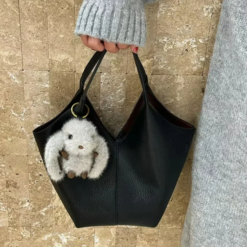 

Rabbit Head Tote Bag,Women's Shopping Market Basket Bucket Handbag,Large Capacity Casual Commuting Everyday Shoulder Bag,Black