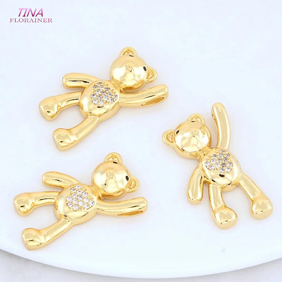 6PCS 11MM 18MM 18K Gold Color Brass and Zircon Bears Charms Pendants Necklace Earrings Jewelry Making Supplies Diy Accessories view 6