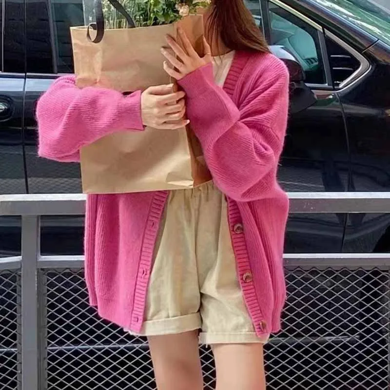 Cardigan lavorato a maglia allentato tutto-fiammifero donna autunno inverno manica lunga scollo a V maglione lavorato a maglia cappotti maglieria casual tinta unita femminile