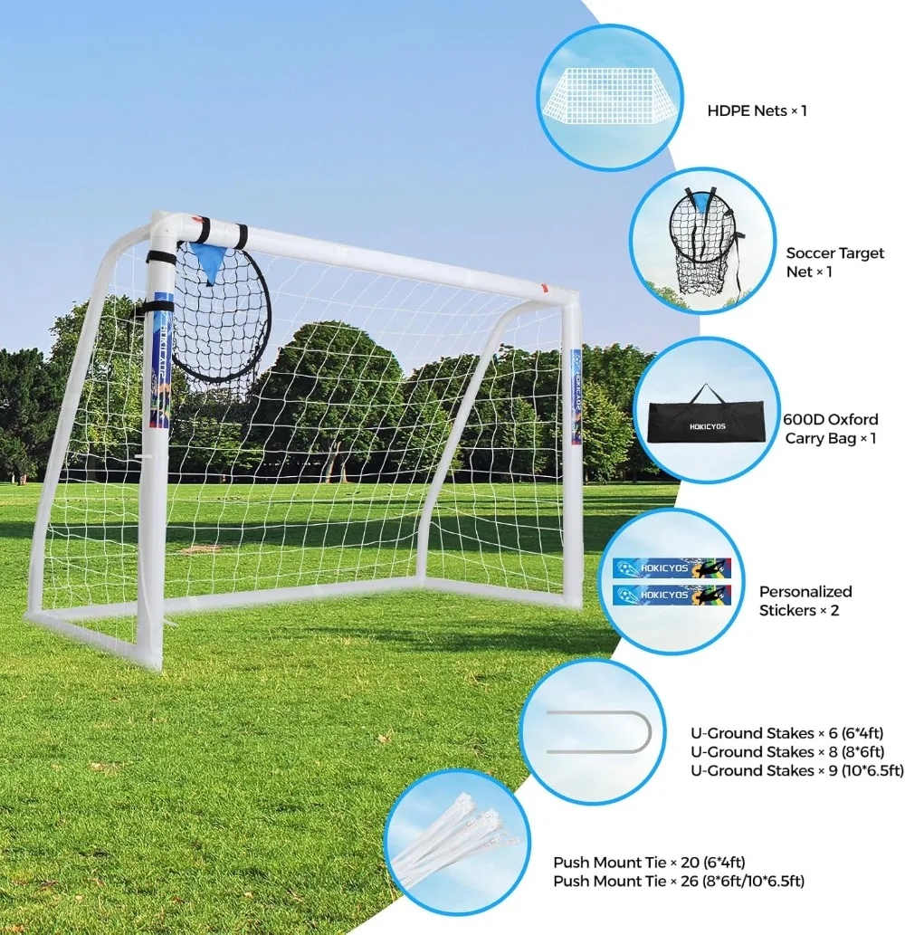 

Soccer Goal for Backyard 10×6.5, 8×6 and 6×4 FT Soccer Goals Weatherproof and Portable HPVC Soccer Goal with