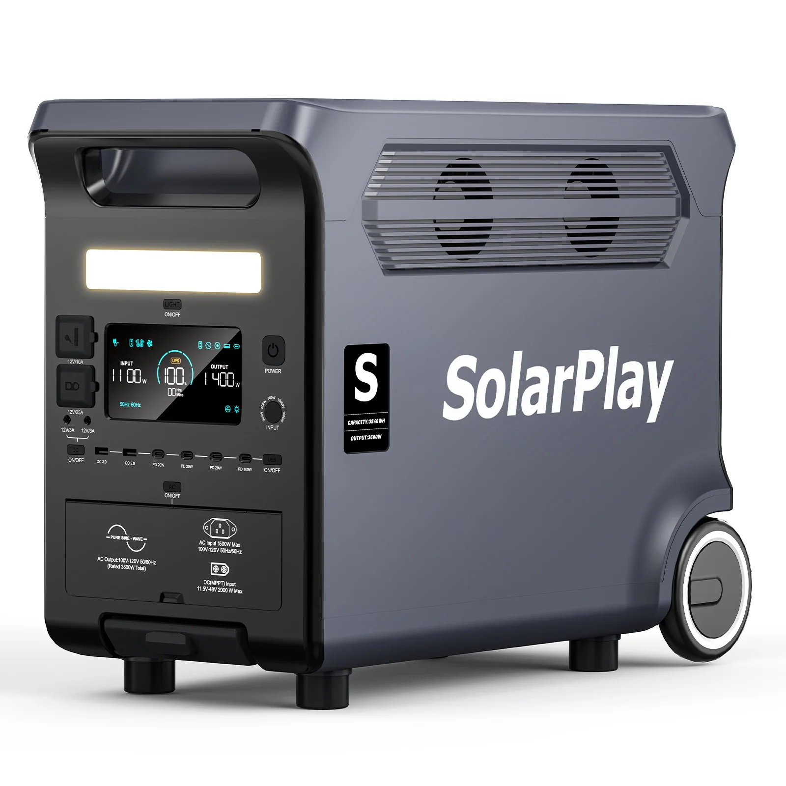 Solarplay Q3600 3840Wh Tragbare Powerstation 3600W Reine Sinuswelle LiFePO4 Solargenerator 3500+ Zyklen Schnelles Laden für Notfall-Backup zu Hause, Camping, Wohnmobil, Off-Grid