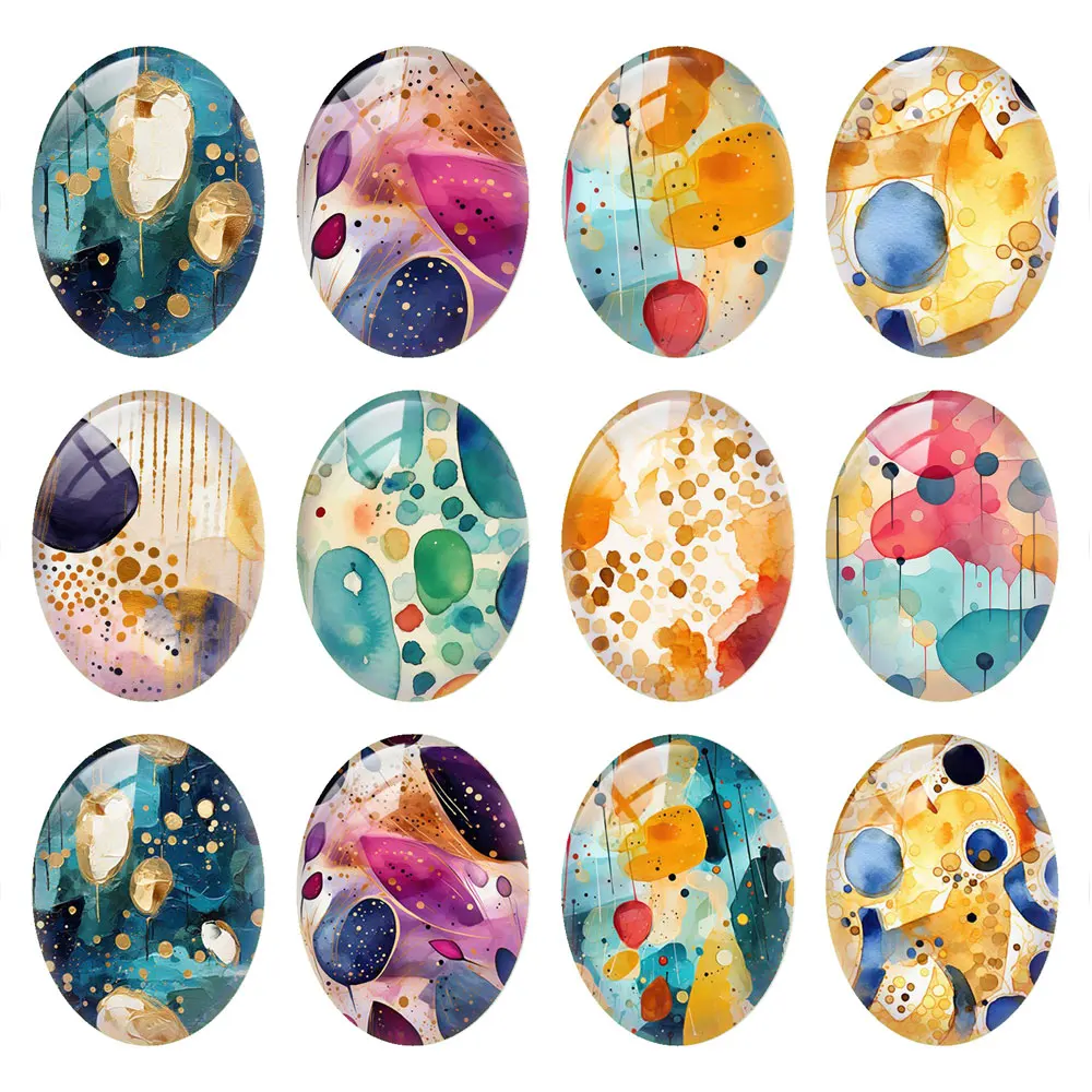 10pcs/lots Flower Dot Oval Photo Glass Cabochon Geometric Pattern Charms Demo Flat Back Cameo For Diy Jewelry Making Accessories