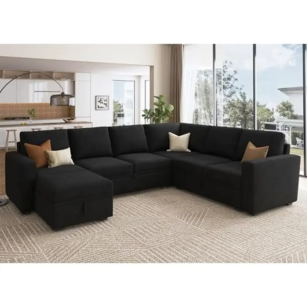 7-Seater Modular Sleeper Sofa with Pull-Out Bed & Storage Ottoman U-Shaped Velvet Sectional Couch Pet-Friendly & Easy Assembly image 6