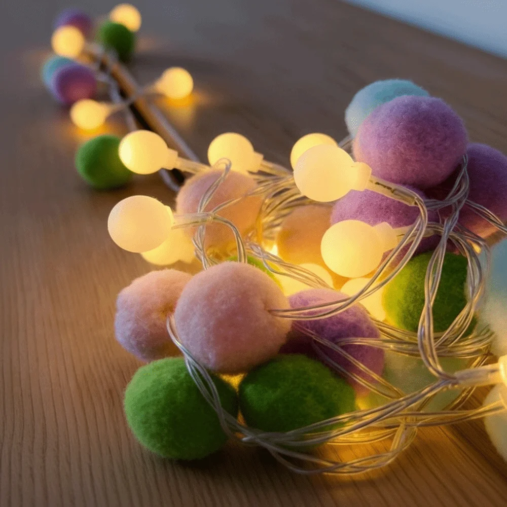 Round Pompom LED Pompom Light String Colorful Lights New LED Colored Light String Colored Lights String of Colorful Lights