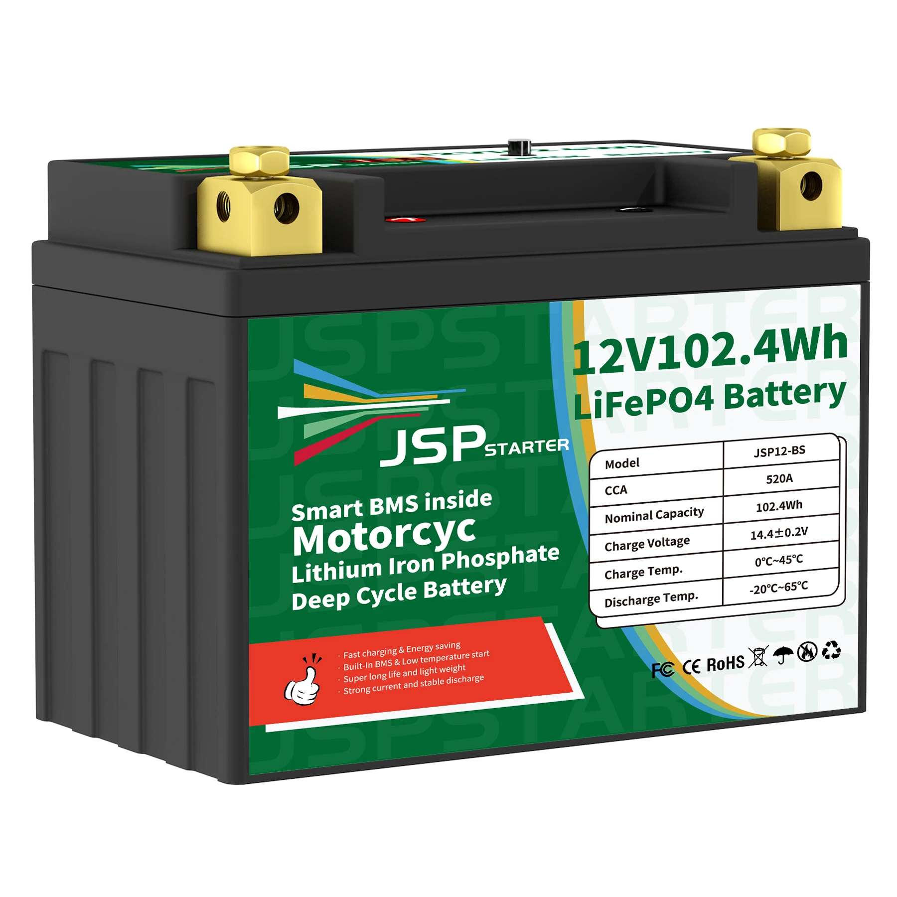 JSP12-BS 12.8V 102.4Wh CCA 520A BMS Motorcycle Start Battery 12.8V Lithium iron Phosphate Scooter LiFePO4 Batteries YTX12-BS