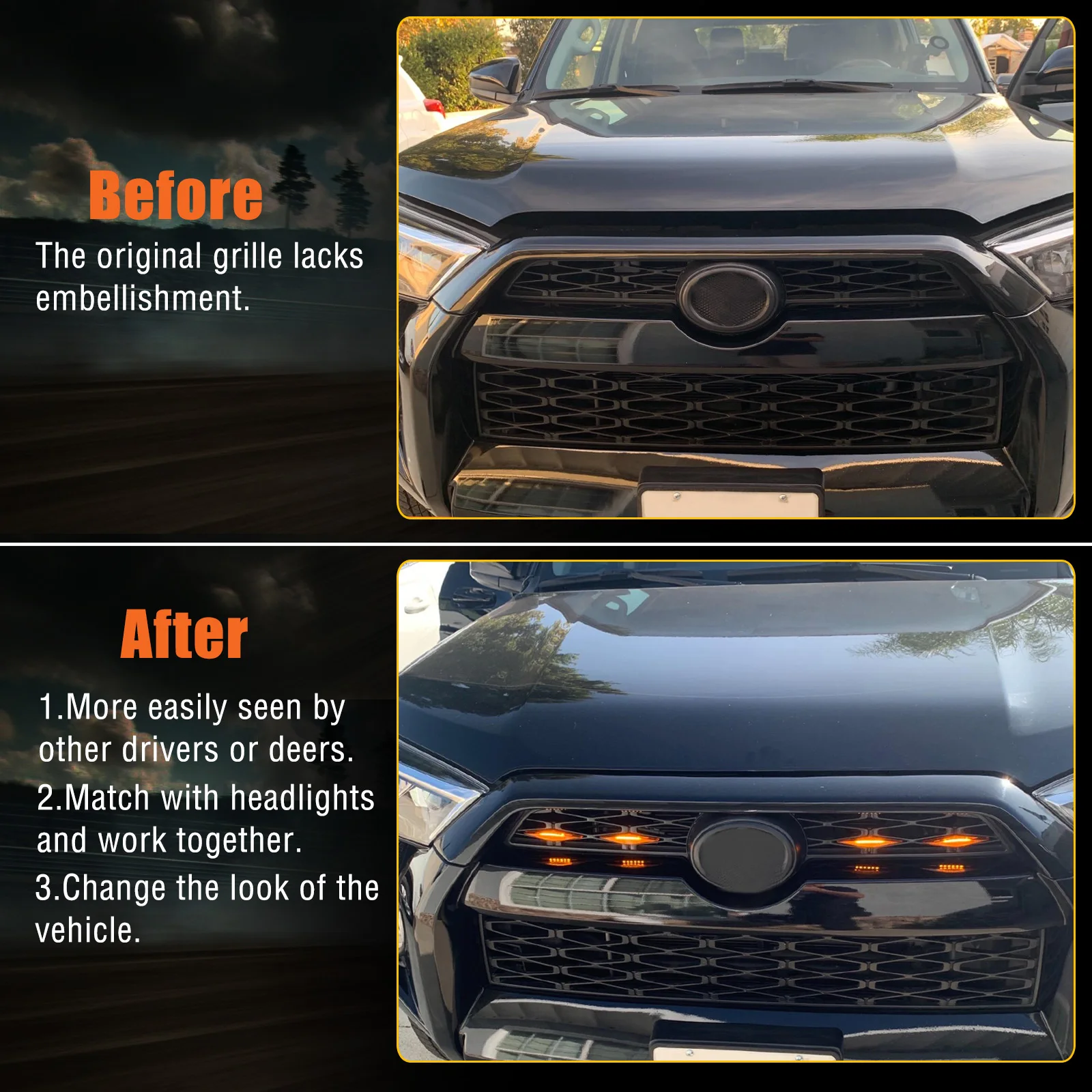 4x Front Grill Lights For 2014-2023 Toyota 4Runner TRD Pro Grille Including SR5 TRD Off-Road Limited TRO Pro Models Raptor Style