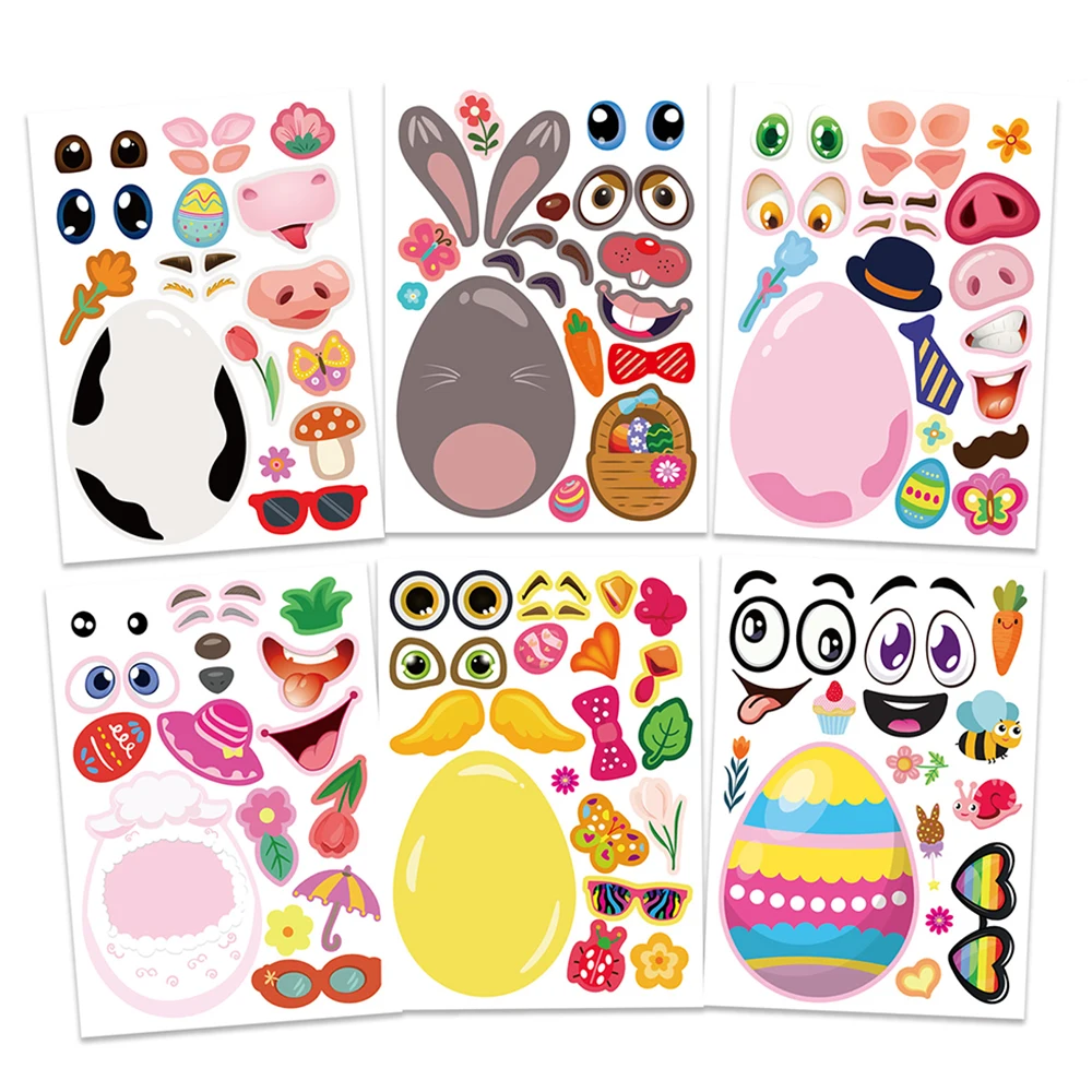 6/12Sheets Easter Puzzle Stickers Game Kids Make Your Own Easter Eggs Lamb Chick Decals Children Party Decoration DIY Jigsaw Toy