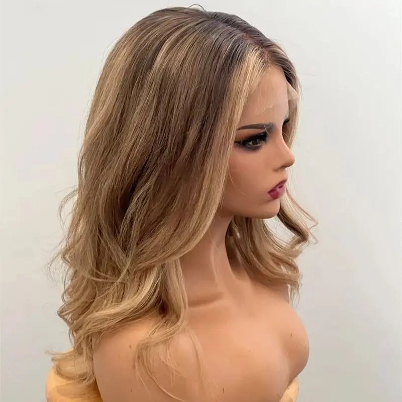 

Роскошные синтетические парики Медовый блондин с бликами Парик фронта шнурка для женщин Бесклеевой Реалистичный естественный вид Повседневная вечеринка Косплей Использование