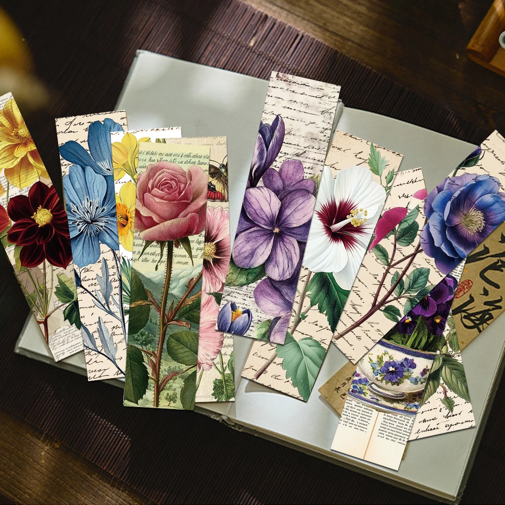 30pcs Vintage Floral Flower Bookmarks Student Reading Books Labeled School Stationary Supplies Aesthetic Bookmark Creative Gift