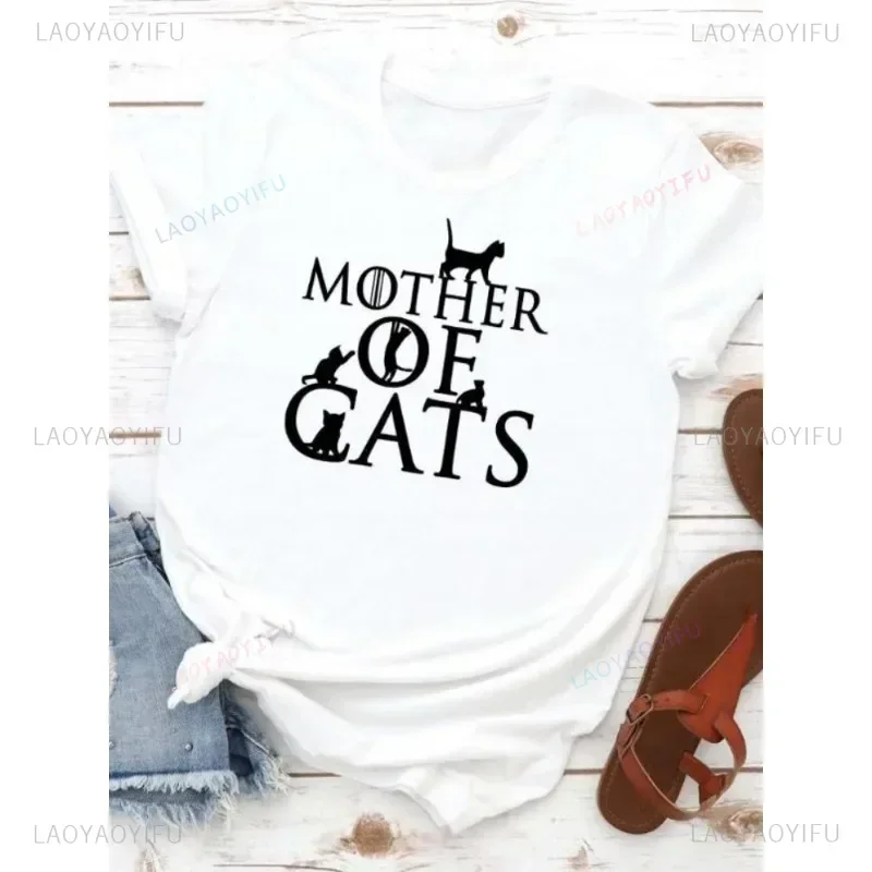 Cute Letters Mother of Cats Print Women T Shirt Short Sleeve O Neck Tshirt Ladies Fashion Men Tee Tops Clothes Camisetas Mujer