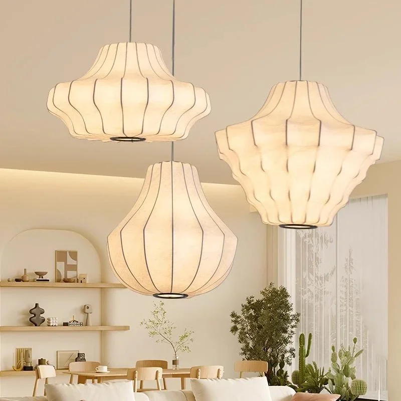 Nordic Wabi Sabi Silk Pendent Lamp Modern Living Room Bedroom Homestay Bar Indoor Chandelier Japanese Style E27 Pendent Lamp