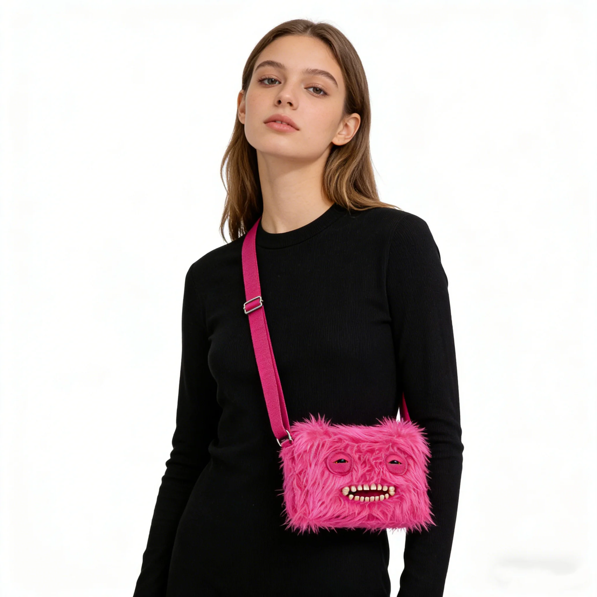 

100% Original Fuggler Fluffy Crossbody Bag Teeth Monster Ugly Soft Plush Bagger Toys Crossbody Bag Cute Funny Bag Birthday Gifts