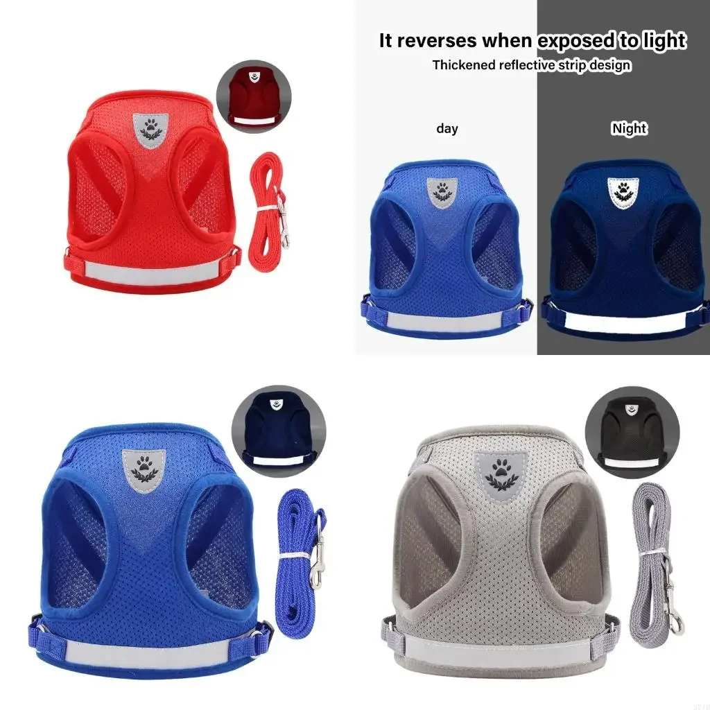 Reflective Dog Harness Breathable Net Vest with Rope For Small Dog Secure Design Pet Outdoor Walking Gear M4YD