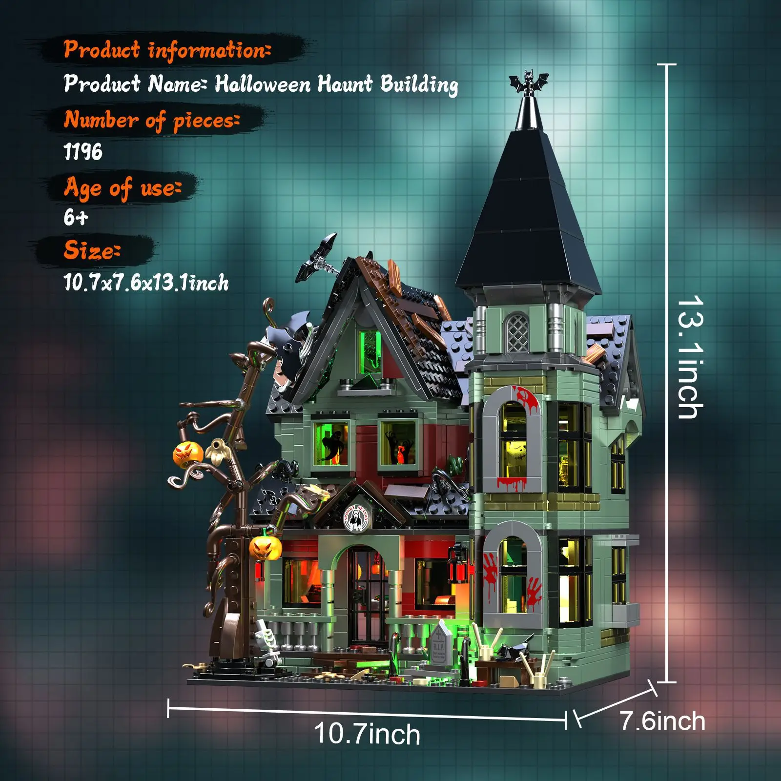 MOC-Juego de bloques de construcción de Casa Haunts para Halloween, Festival, atmósfera de Terror, casa, arquitectura, modelo, rompecabezas para niños, juguetes, regalo de cumpleaños