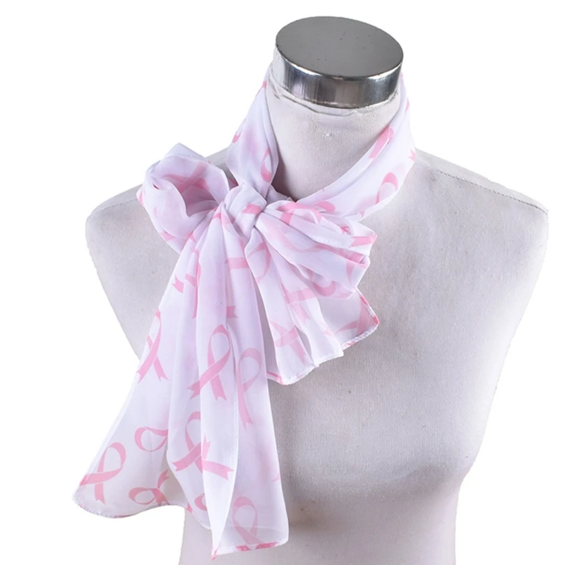 Woman Chiffon Scarf Pink Ribbon Print Scarf Multiple Functional Soft Casual Lightweight Scarf for Hot Weather Supplies