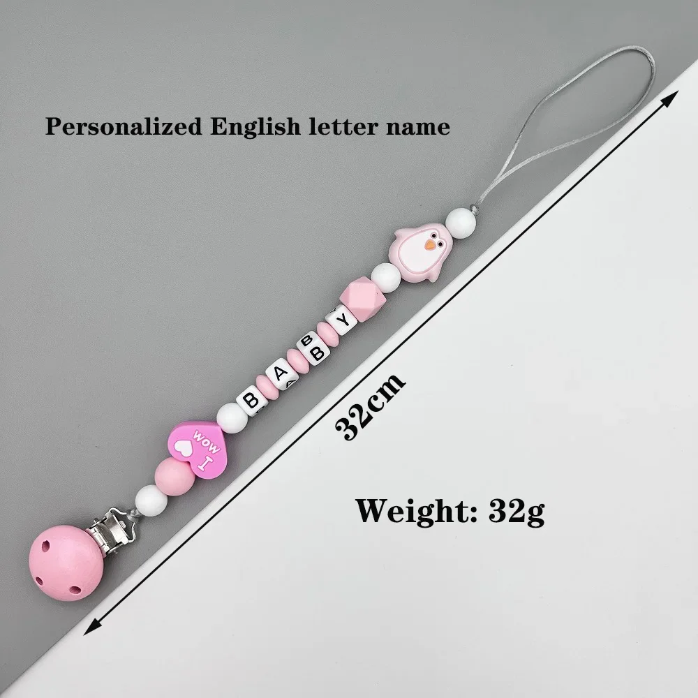 Nomi di lettere inglesi personalizzate Silicone pinguino ciuccio catene supporto clip perline ciondolo giocattolo per regali massaggiagengive per neonati