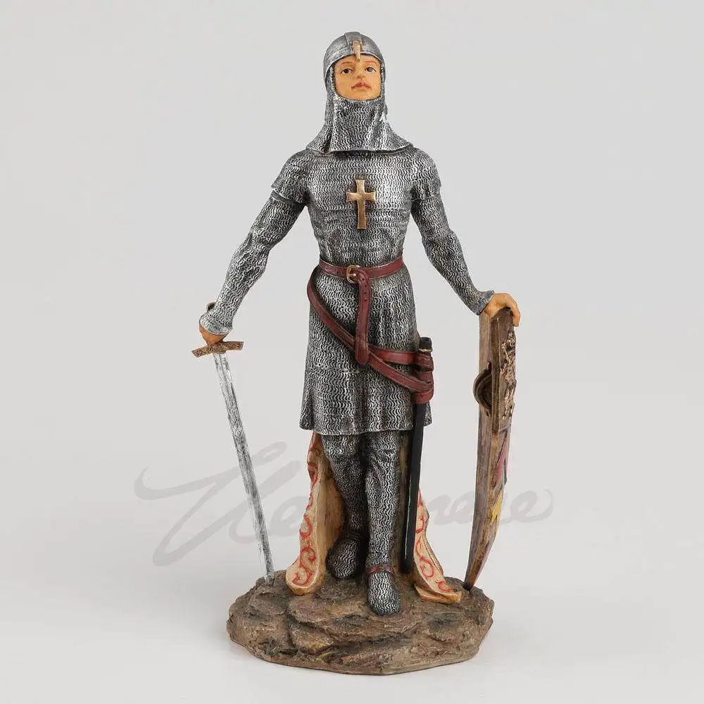 Estatua de Resina de Caballero Templario Medieval, Figura de Guerrero Cruzado con Espada y Escudo, Armadura de Malla, Decoración para el Hogar, Regalo Coleccionable