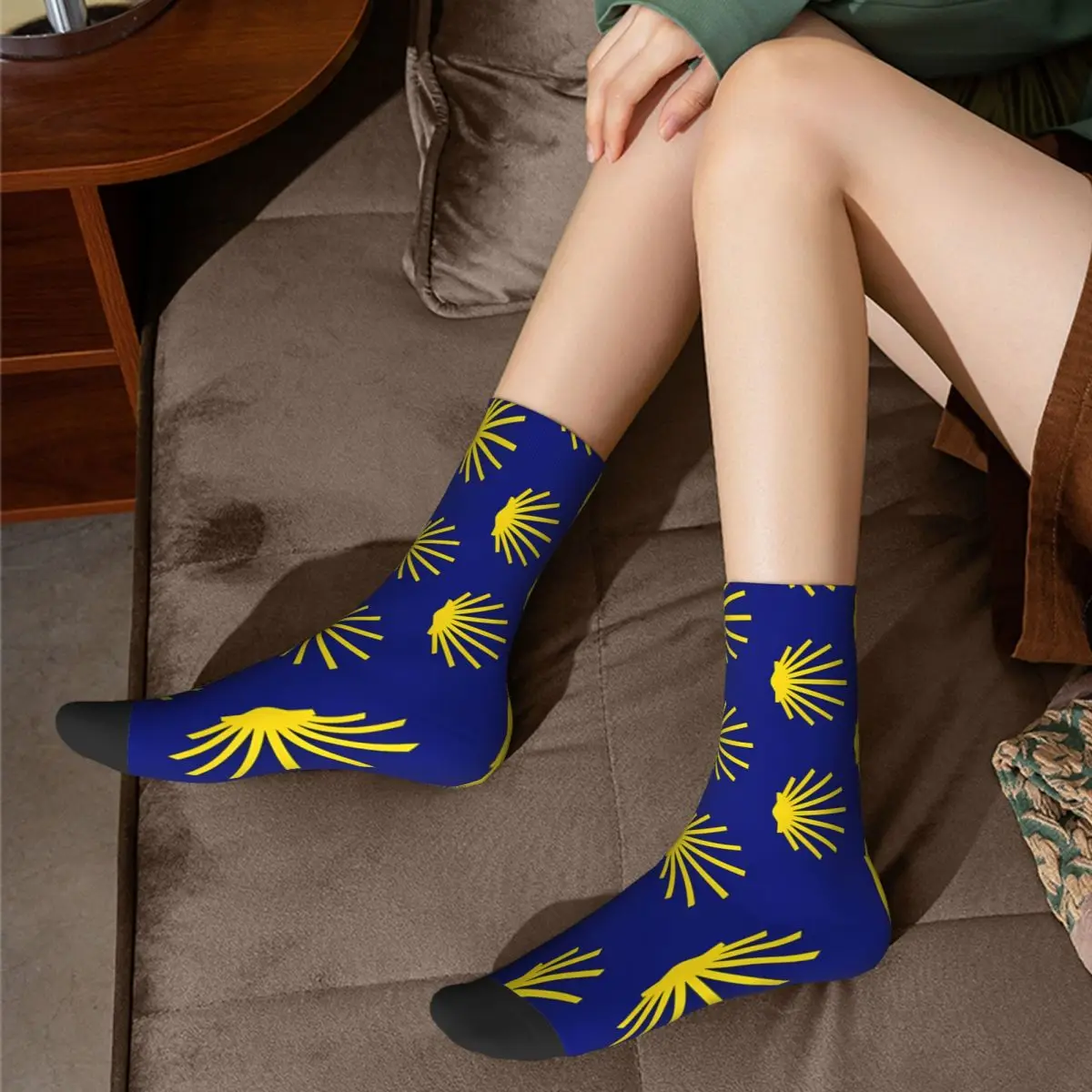 Camino De Santiago Symbol Large Yellow Scallop Shell Socks Male Mens Women Spring Stockings Hip Hop