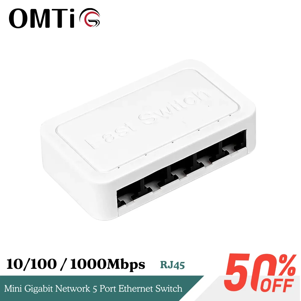 OMTiG 10/100 / 1000Mbps Mini Gigabit Network 5 Port Ethernet Switch Internet Splitter Desktop RJ45 Hub