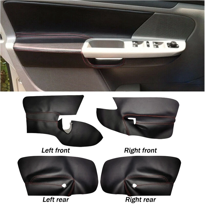 4PCS Black+RED LHD 4 Doors Armrest Panel Leather Cover Inner Trim For Jetta Golf MK5 2005-2010 With Tools