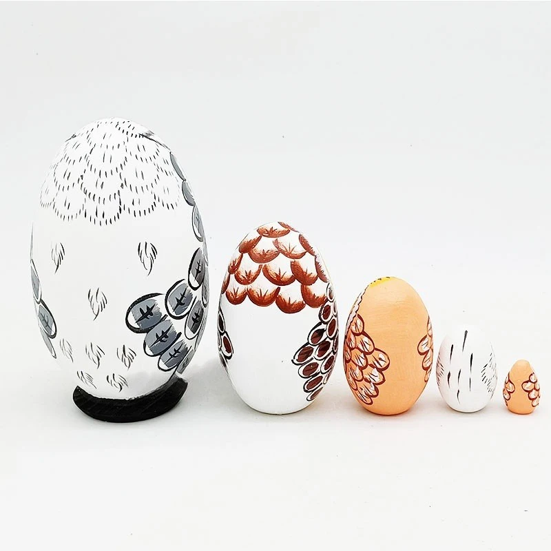 5 Pieces Wooden Owl Nesting Dolls Owl Russian Egg Ornament Rustic Design for Easter New Year Halloween