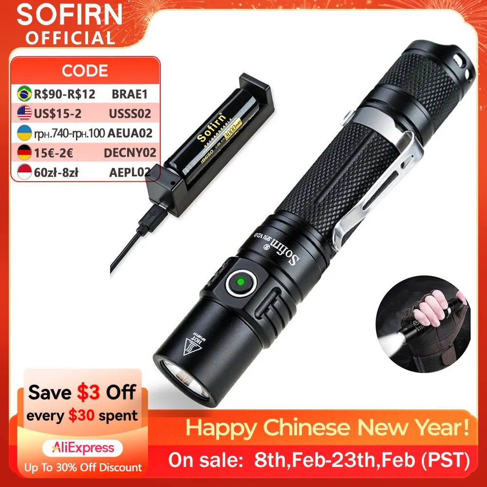 Sofirn SP31 V2.0 Mạnh Mẽ Chiến Thuật Đèn Pin LED 18650 XPL HI 1200lm Gồm Đèn Với Hai Công Tắc Đèn Báo Nguồn ATR
