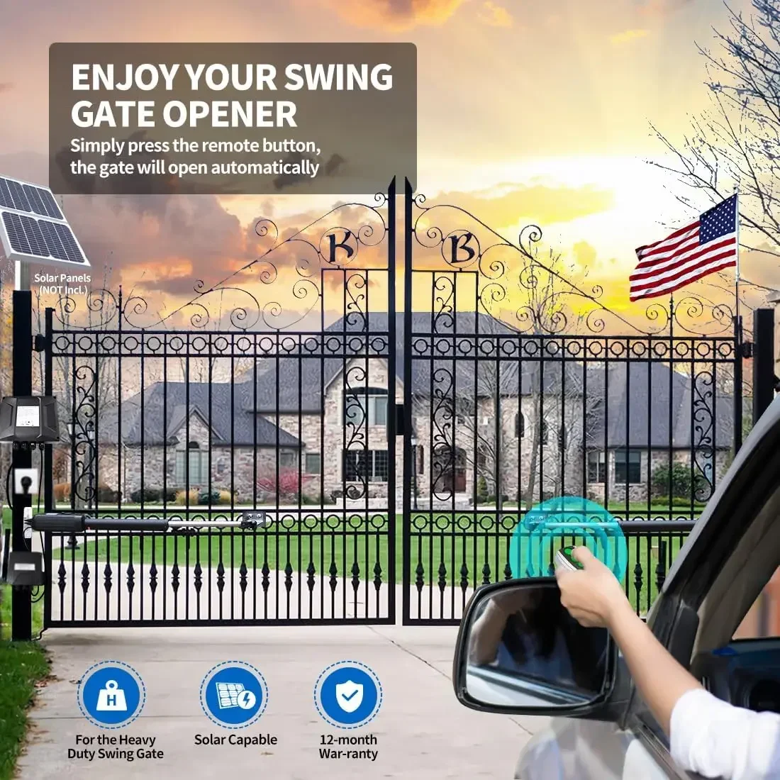 home.Dual Swing Gate Opener Heavy Duty Automatic Gate Motor for Double Swing Gates Up to 18ft per Arm