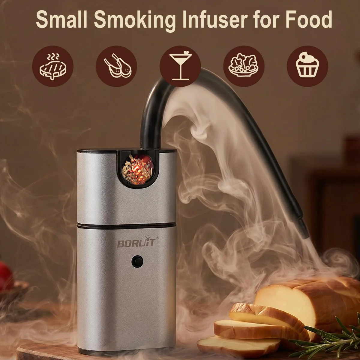 BORUiT SK302 Portable Molecular Cuisine Smoking Gun Smoke Infuser Food Cold Smoke Generator Meat Burn Smokehouse Cooking for BBQ