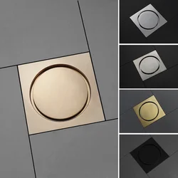 10x10CM Concealed Embedded Floor Drain Brass Bathtub Drain Deodorant Anti-Clog Filter Black Shower Square Bathroom Cover Plug