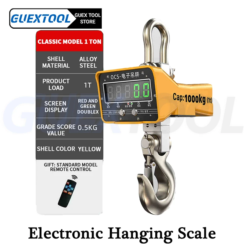 1000KG Electronic Hanging Scale LCD Digital Hoist Steelyard Industrial Grade Weighing Meter Tools Heavy Duty Weight Hook Crane