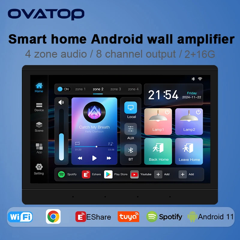 

10 inch touch screen Home smart 4 zone audio system in wall amplifier TUYA WIFI bluetooths music player Background control panel