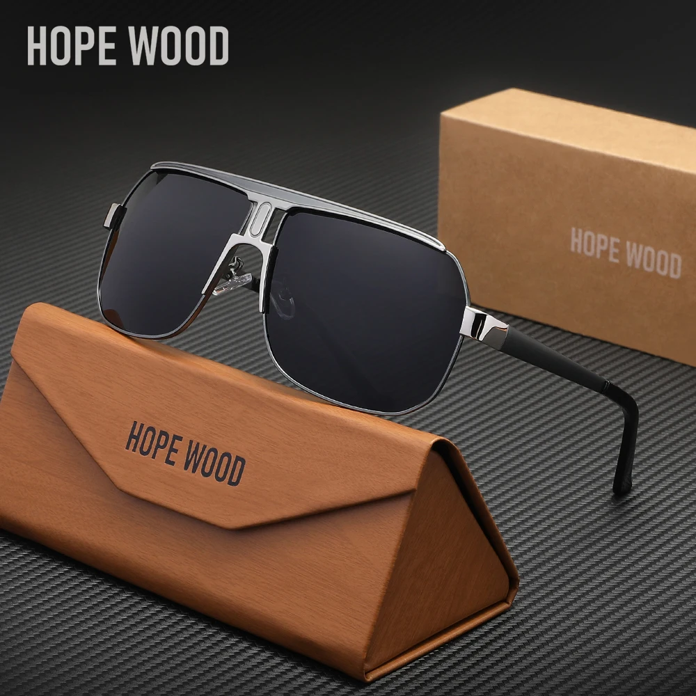 HOPE WOOD Polarized Men's Sunglasses Popular Ovesized Frame UV400 Classic High Quality Glasses