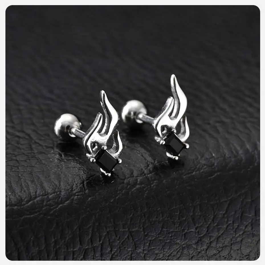 Edelstahl Flamme Zirkon Ohrstecker für Männer Frauen, Anti Allergie Hochwertige Metall Ohrstecker, Hip Hop Punk Schmuck Geschenk – Detail 5