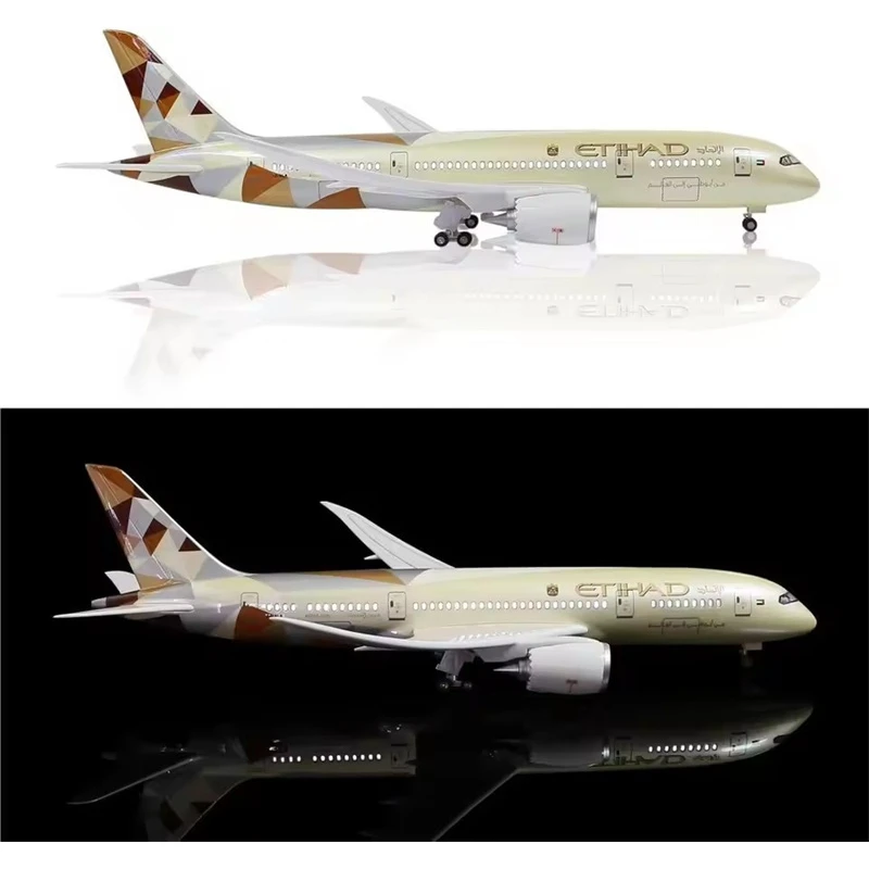 1:130 مقياس 43 سنتيمتر بوينغ الطائرات الاتحاد الهواء B787/A380 نموذج طائرة يموت الصب الراتنج مجموعة الطائرات مع أضواء LED العرض
