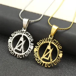 ARQUITECTURA ARCHITECTURE Pencil Compass Ruler Necklace for Women/Men Stainless Steel Aesthetic Chain Jewelry 8205-QKC