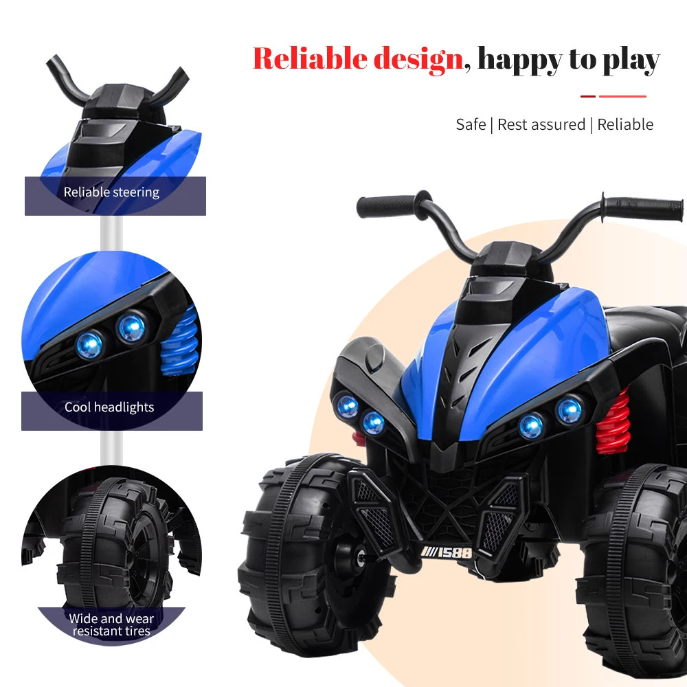 Jouet de voiture électrique à 4 roues pour enfants, roues tout terrain, lumières LED et musique, 12V