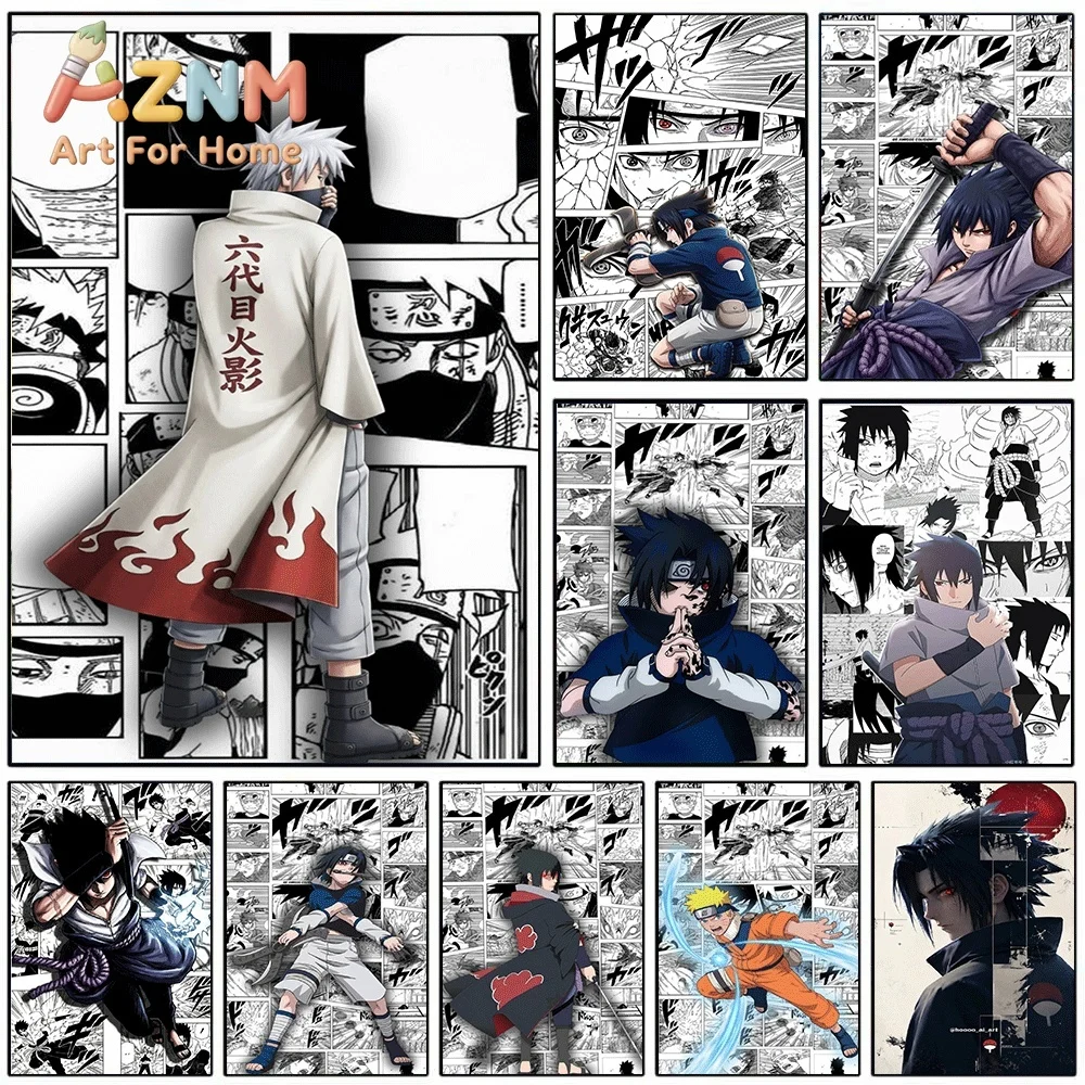 Anime Naruto Canvas Wall Art Kakashi Hatake Sixth Hokage White Cloak Manga Panel Collage Poster Unframed Canvas Painting Bedro