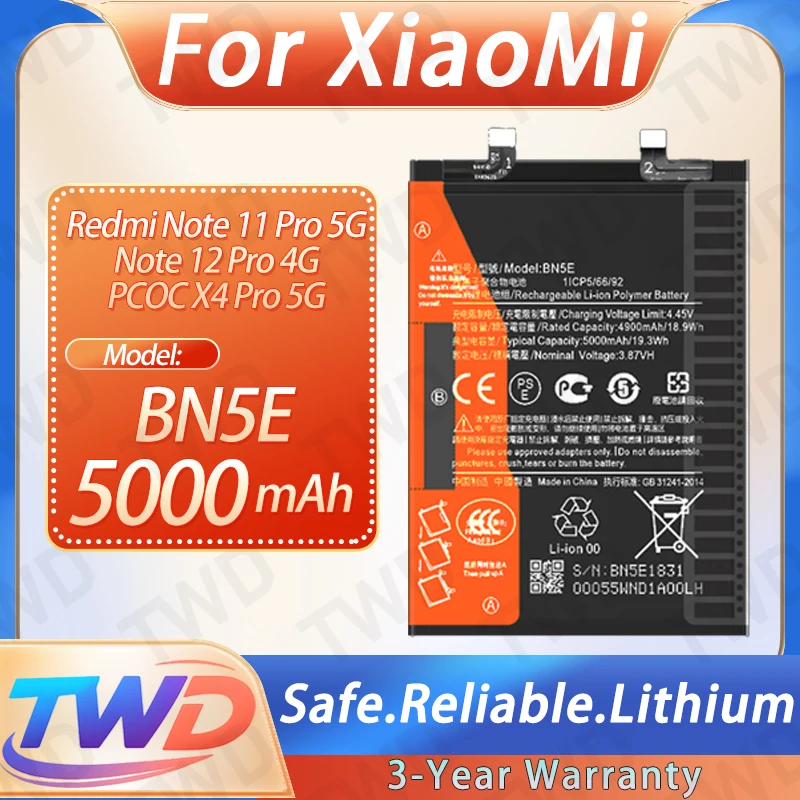 BN5E Battery For Xiaomi Redmi Note 11E Pro 5G / POCO X4 Pro 5G 5000mAh High Quality Lithium Power +Free Tools