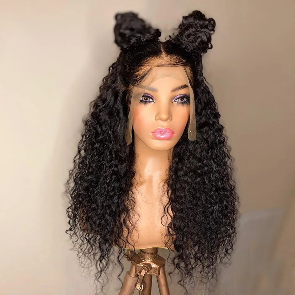 

180Density 26“ Long Soft Natural Black Kinky Curly Lace Front Wig For Women Babyhair Preplucked Heat Resistant Glueless Daily