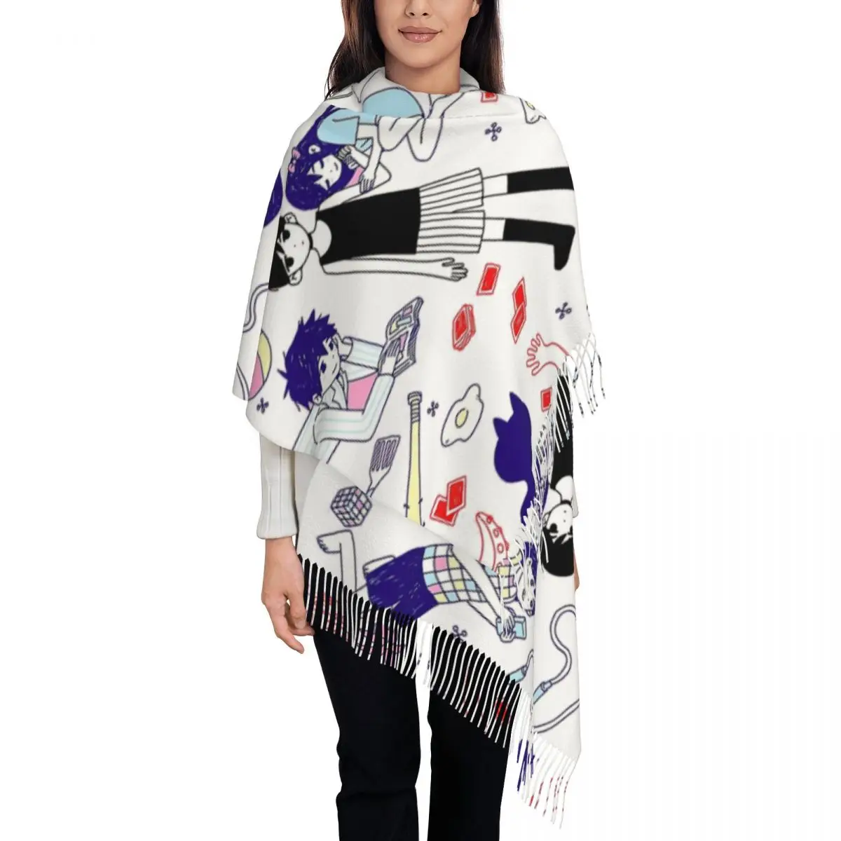 

Игровая шаль Omori для женщин, зимний длинный мягкий шарф, милые шарфы с кисточками из пашмины в стиле аниме