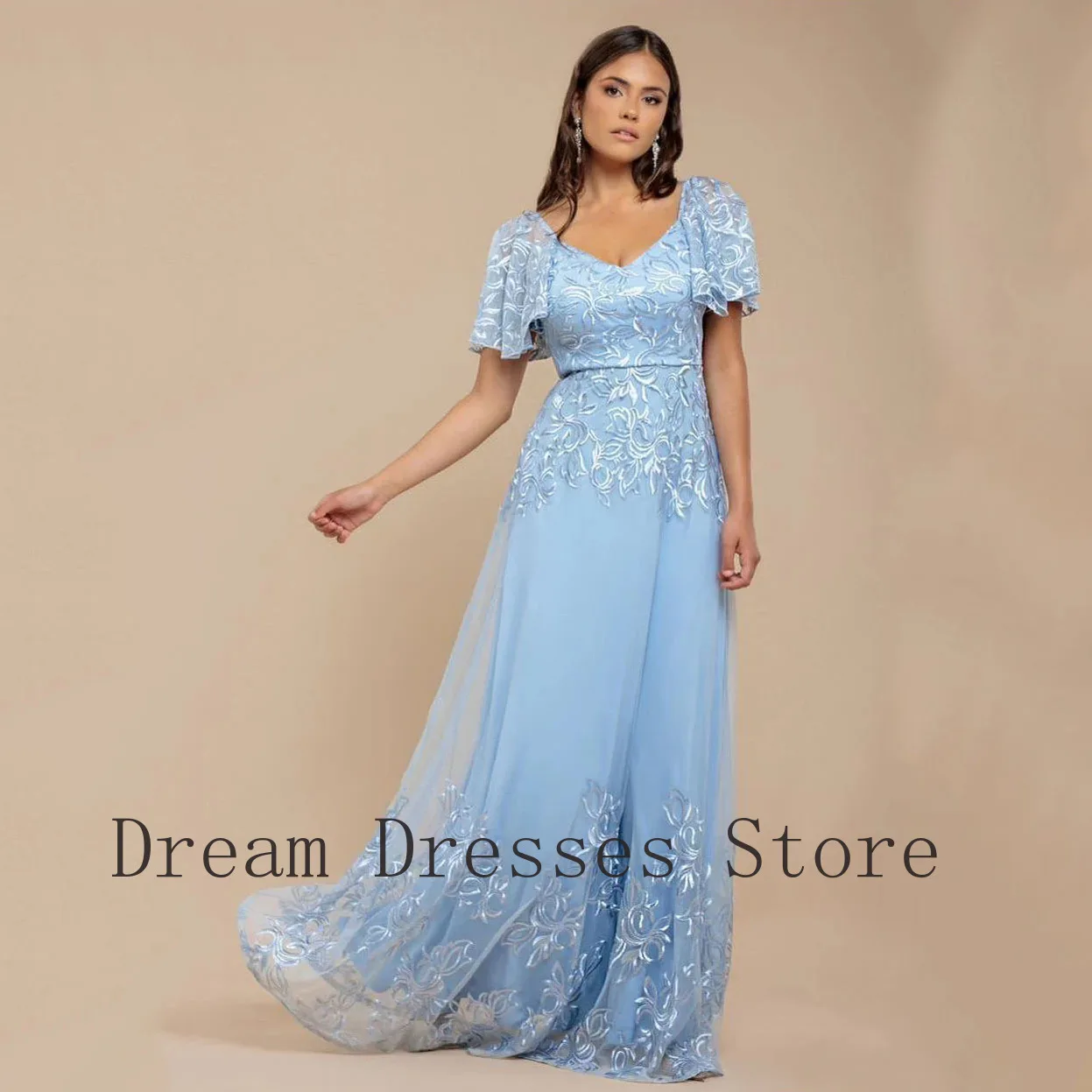 

Customized Casual Tulle Draped A-line V-neck Long Dresses Bespoke Occasion Dresses Elegant Sizes Available Matching High quality
