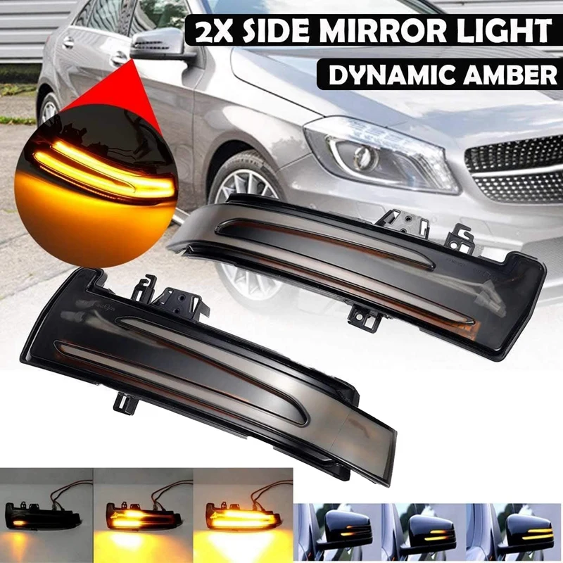 2X Car Rearview Mirror LED Dynamic Turn Signal Light Indicator Blinker For Mercedes-Benz A B S C E GLA GLK W176 W246