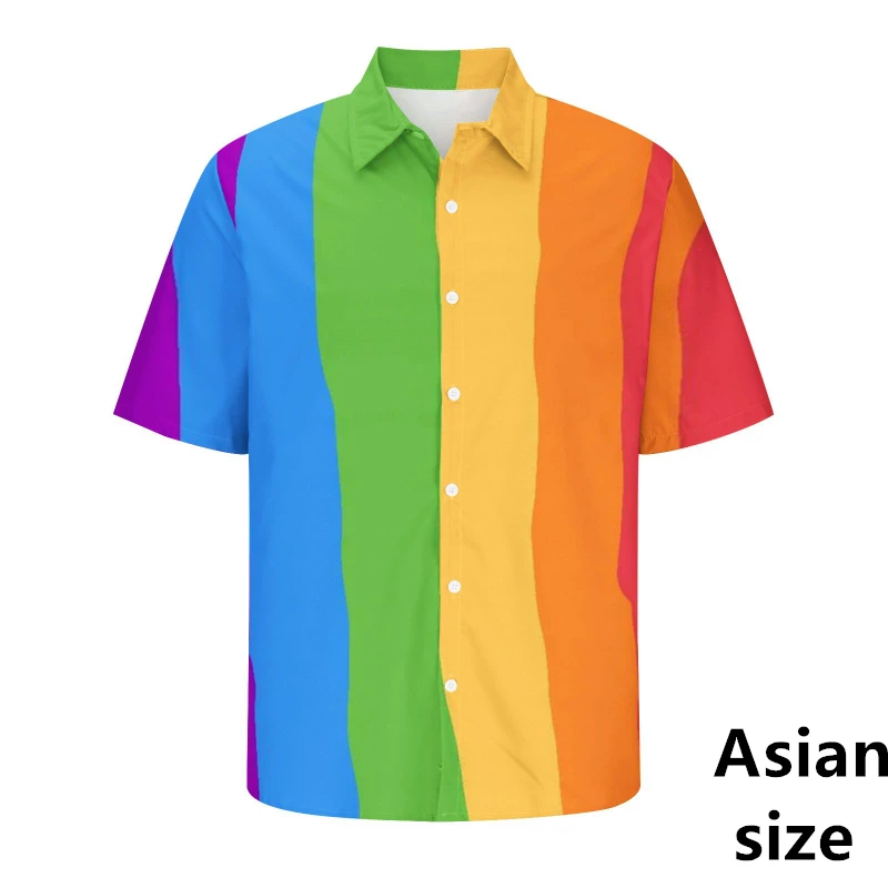 

Fashion Rainbow Print Men Shirts 3D Print LGBT Hawaiian Short-sleeve Holiday Lapel Shirt Unisex Summer Casual Camisas De Hombre